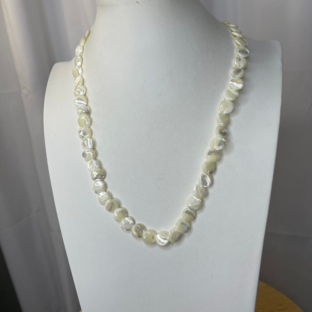 long white beaded necklace mother of pearl MOP costume jewelry boho beach